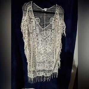 Blue Island/Hippie/Chic/Boho Cream Crochet Women Cover Up Size L/XL